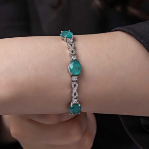 Alternative view of Gümüş Yeşil Renk Paraiba Taşlı Sonsuzluk Kadın Bileklik
