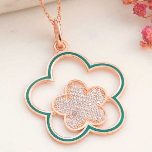 Gümüş Rose Çiçek Desenli Kadın Kolye