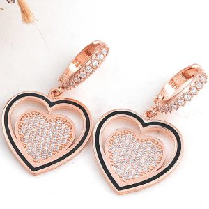 Gümüş Rose Sallantılı Kalp Kadın Küpe