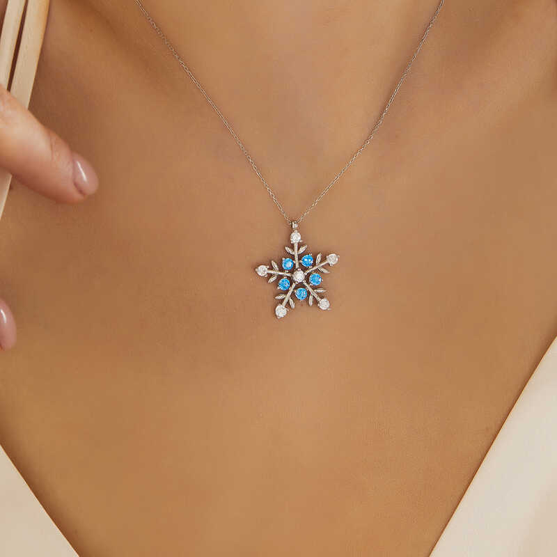 Gümüş Işıklı Kutulu Aquamarine Taşlı Kar Tanesi Kadın Kolye - Görsel 3