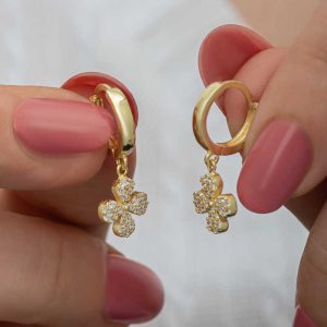 Gümüş Gold Sallantılı Yonca Kadın Küpe