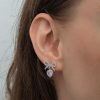 Gümüş Fiyonk Pembe Taşlı Kalpli Çivili Kadın Küpe - Görsel 4