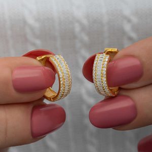 Alternative view of Gümüş Gold Baget Sıra Taşlı Halka Küpe