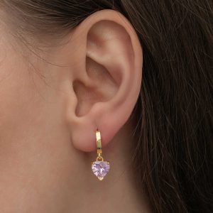 Alternative view of Gümüş Gold Pembe Taşlı Kalpli Kadın Küpe