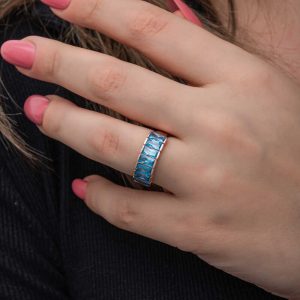 Alternative view of Gümüş Rose Baget  Aquamarine Taşlı Kadın Yüzük