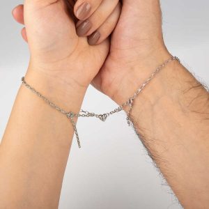 Alternative view of Gümüş Rodyum Çift Kalpli Aşk Bileklik