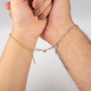 Alternative view of Gümüş Rodyum Gold Çift Kalpli Aşk Bileklik