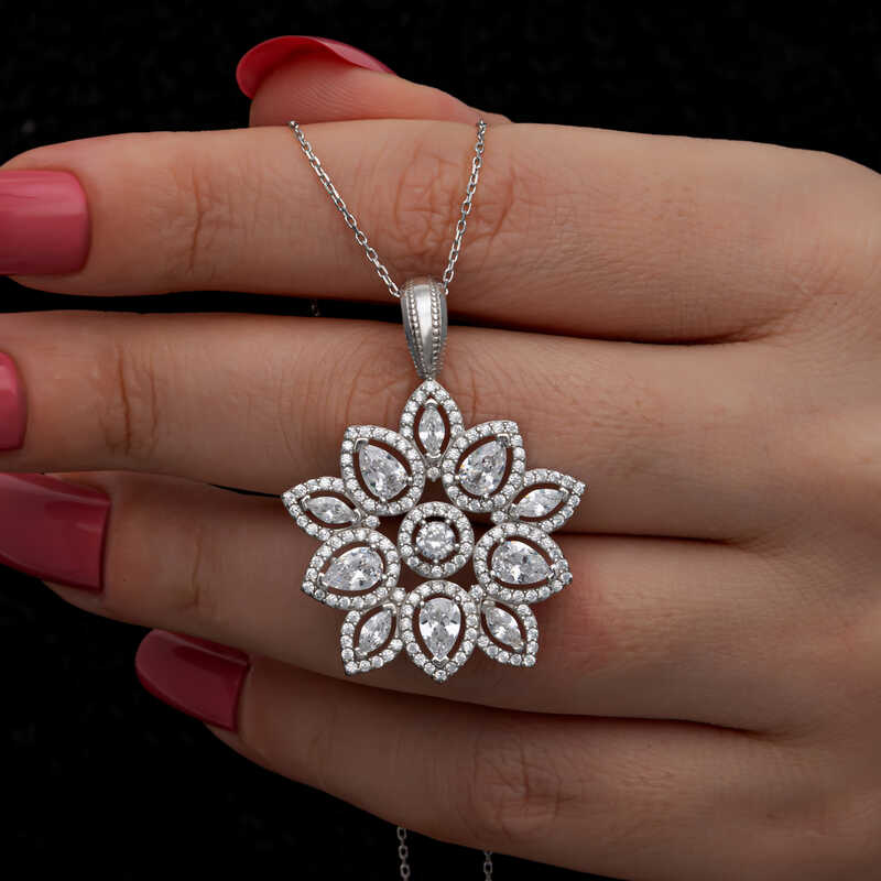 Gümüş Zirkon Taşlı Çiçek Kadın Set - Görsel 3