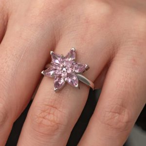 Alternative view of Gümüş Pembe Lotus Çiçeği Kadın Yüzük