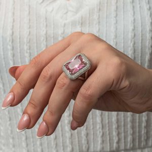 Alternative view of Gümüş Pembe Zirkon Taşlı Kadın Yüzük