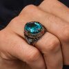 Gümüş Aquamarine Taşlı Erkek Yüzük - Görsel 4