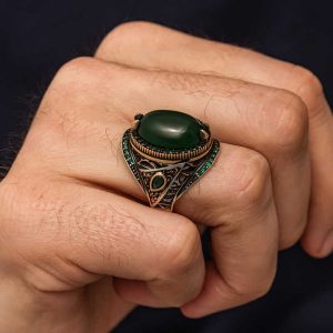 Alternative view of Gümüş Yeşil Akik Taşlı Erkek Yüzük