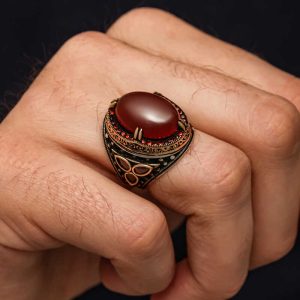 Alternative view of Gümüş Kırmızı Akik Taşlı Erkek Yüzük