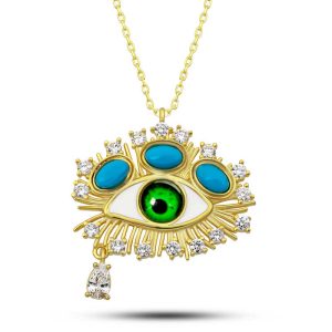 Gümüş Gold Gözyaşı Damlası Koruyucu Bakış Kolye